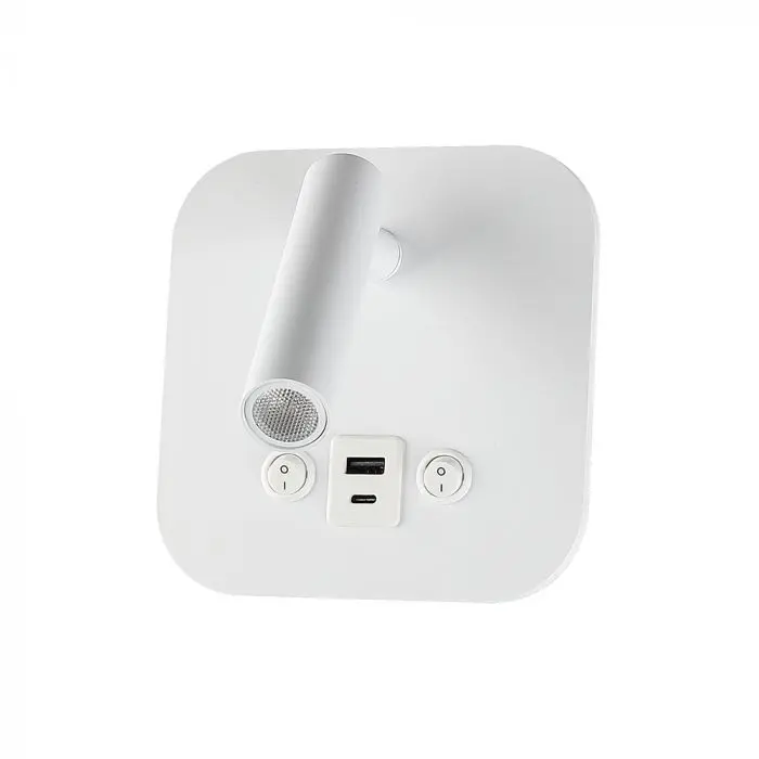 Applique da Parete con Faretto LED Chip CREE 8W Orientabile + Retroilluminazione 2x USB/PD 20W Bianca 3000K, vista frontale