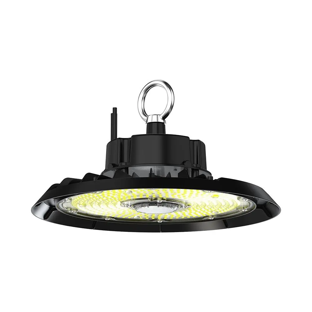 Campana Industriale LED Chip CREE 100W 155LM/W UFO Nera 6500K, vista angolata