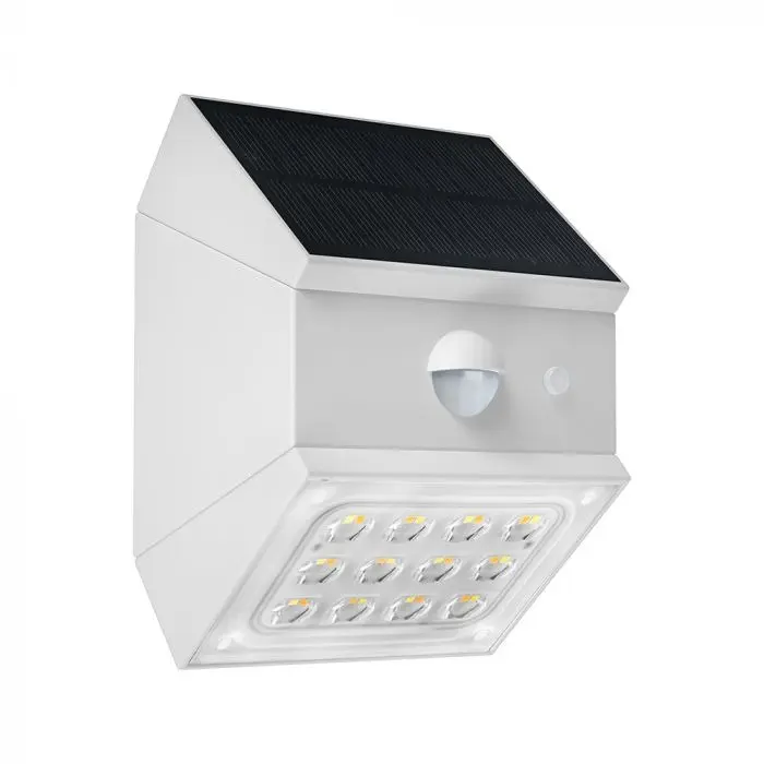Lampada LED 2.5W con Pannello Solare e Sensore PIR Bianca CCT, vista angolata frontale