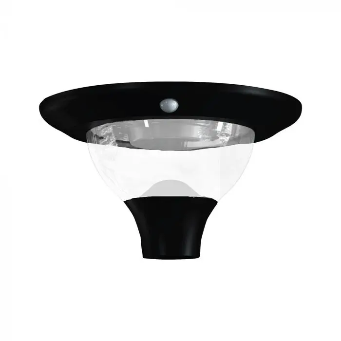 Lampada LED Solare da Giardino 15W da Palo con Sensore PIR Nera CCT, vista angolata superiore