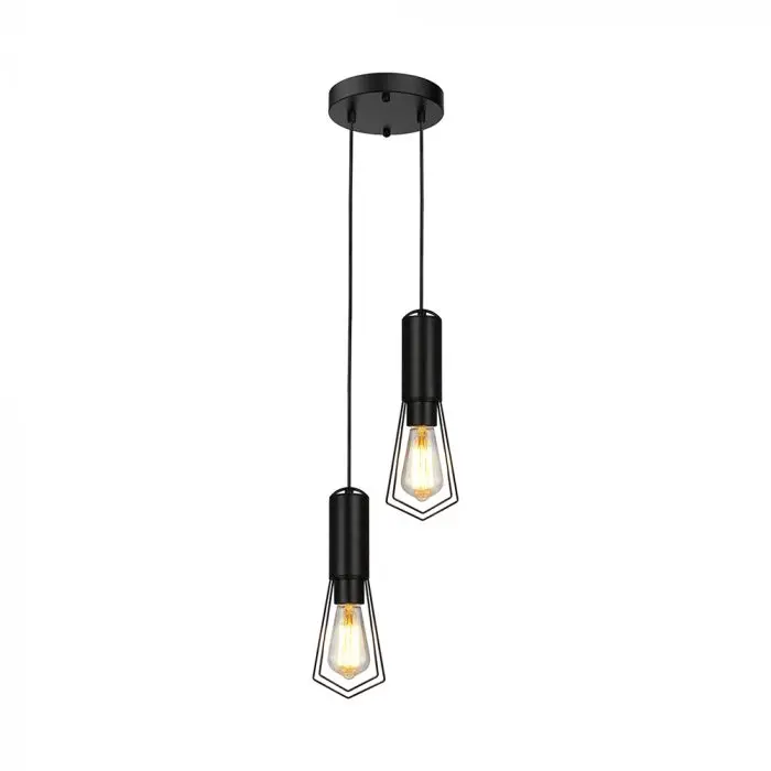 Lampadario LED in Metallo con 3 Portalampada E27 (Max 60W) Nero Opaco, vista frontale