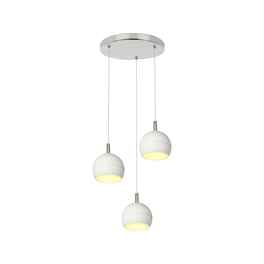 Lampadario LED 3x10W Moduli Sferici in Ceramica-Metallo Bianco/Nickel 3000K, vista frontale angolata