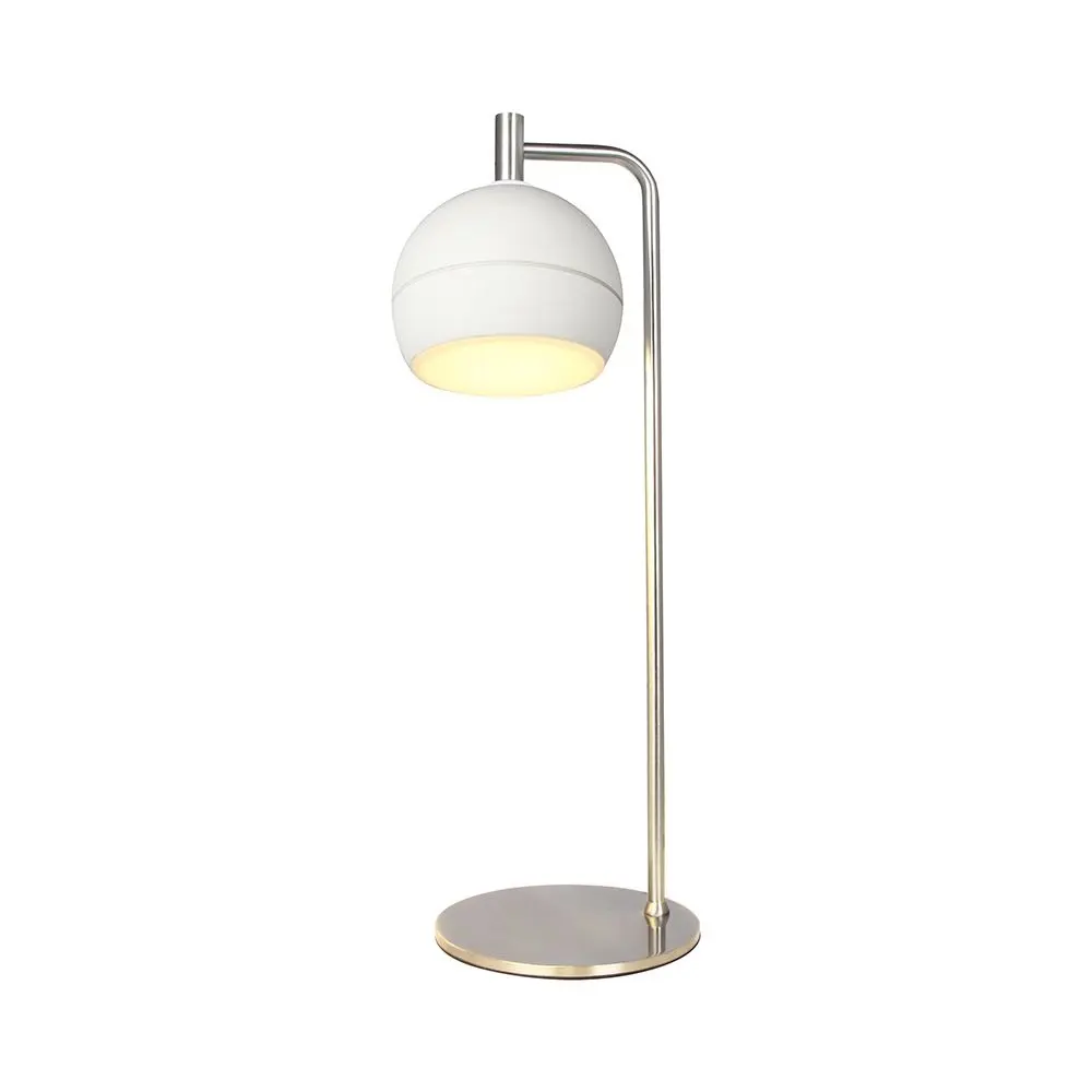 Lampada LED da Tavolo 10W Cablata Sferica Ceramica-Metallo Bianco/Nickel 3000K, vista frontale