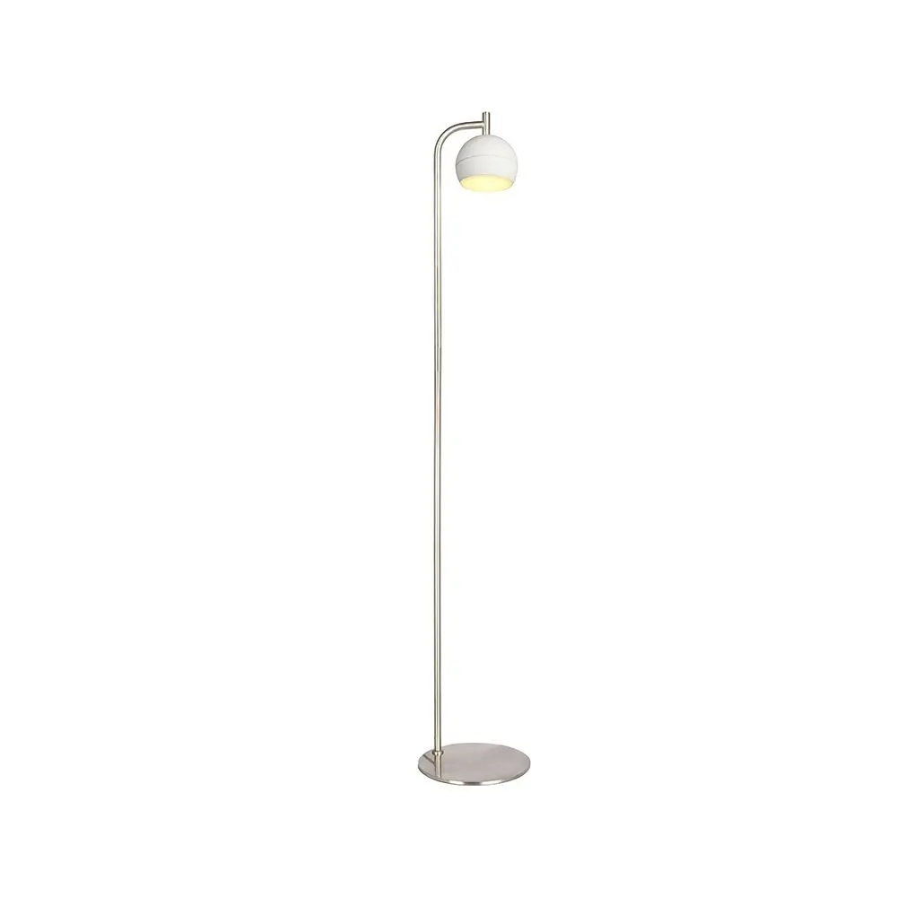 Lampada LED da Terra 10W Cablata Sferica Ceramica-Metallo Bianco/Nickel 3000K, vista frontale intera