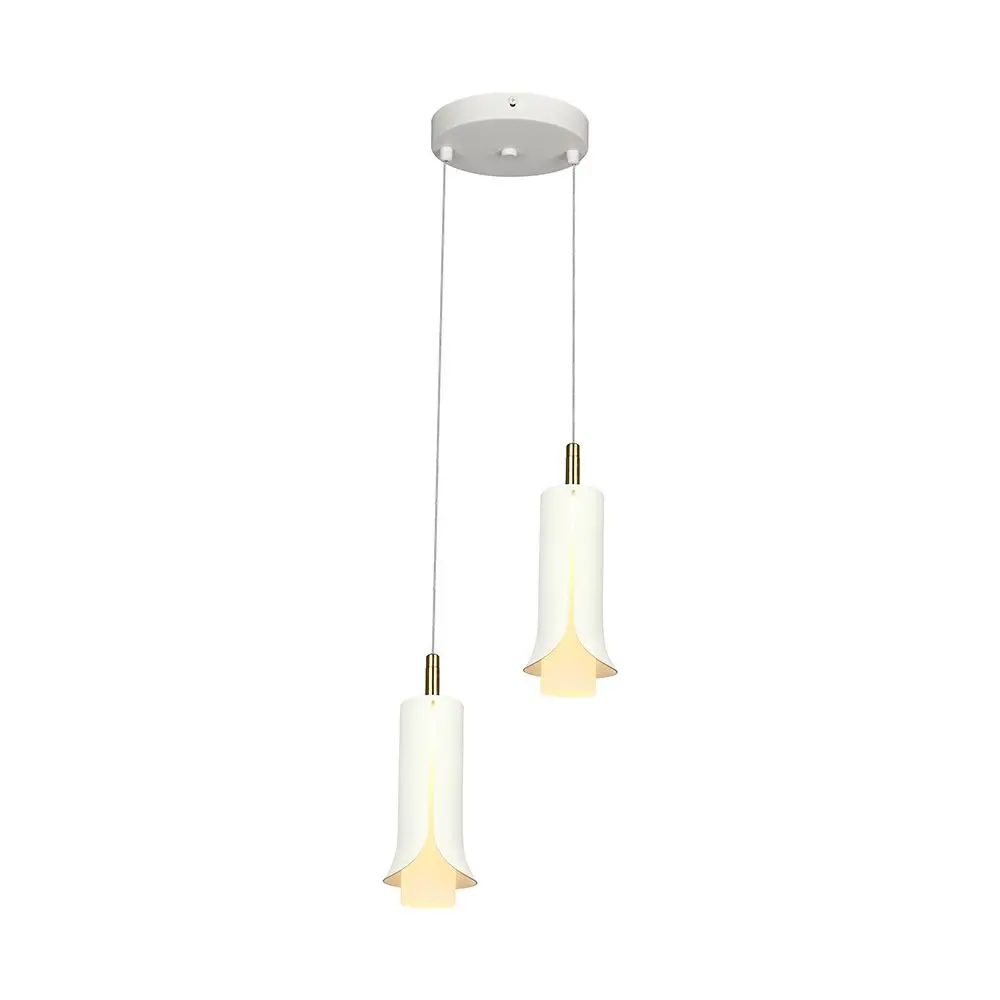 Lampadario LED 2x5W Doppio Diffusore Pendente Bianco Sabbia/Oro 3000K, vista frontale