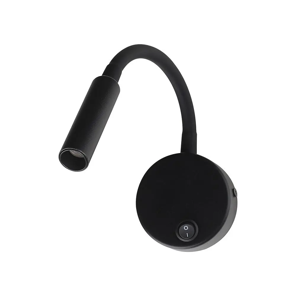 Applique da Parete LED Chip CREE 3W Faretto con Interruttore Nera 3000K, vista frontale angolata