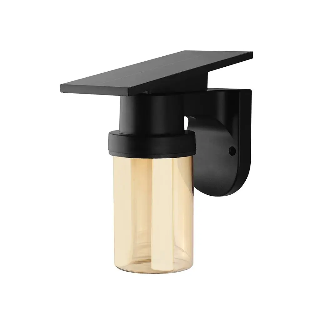 Lampada LED Solare 0.9W Sferica da Parete con Telecomando CCT Nera, vista angolata frontale