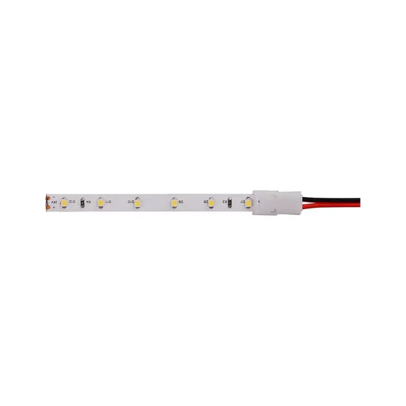 Connettore Per Strip LED Larghezza 8mm con clip 2 pin e cavi a saldare, vista dall'alto
