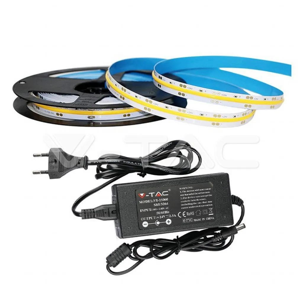 Kit Strip LED 280 COB 4000K 10W DC24V 800LM/M (2653+3264), vista generale componenti