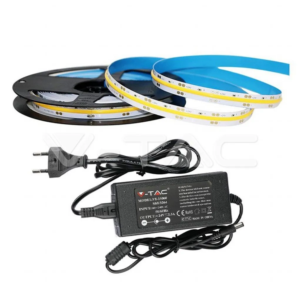 Kit Strip LED COB-421 10W/m 5m 24V 1000Lm/m 6400K 10mm (2669+3264), vista complessiva componenti
