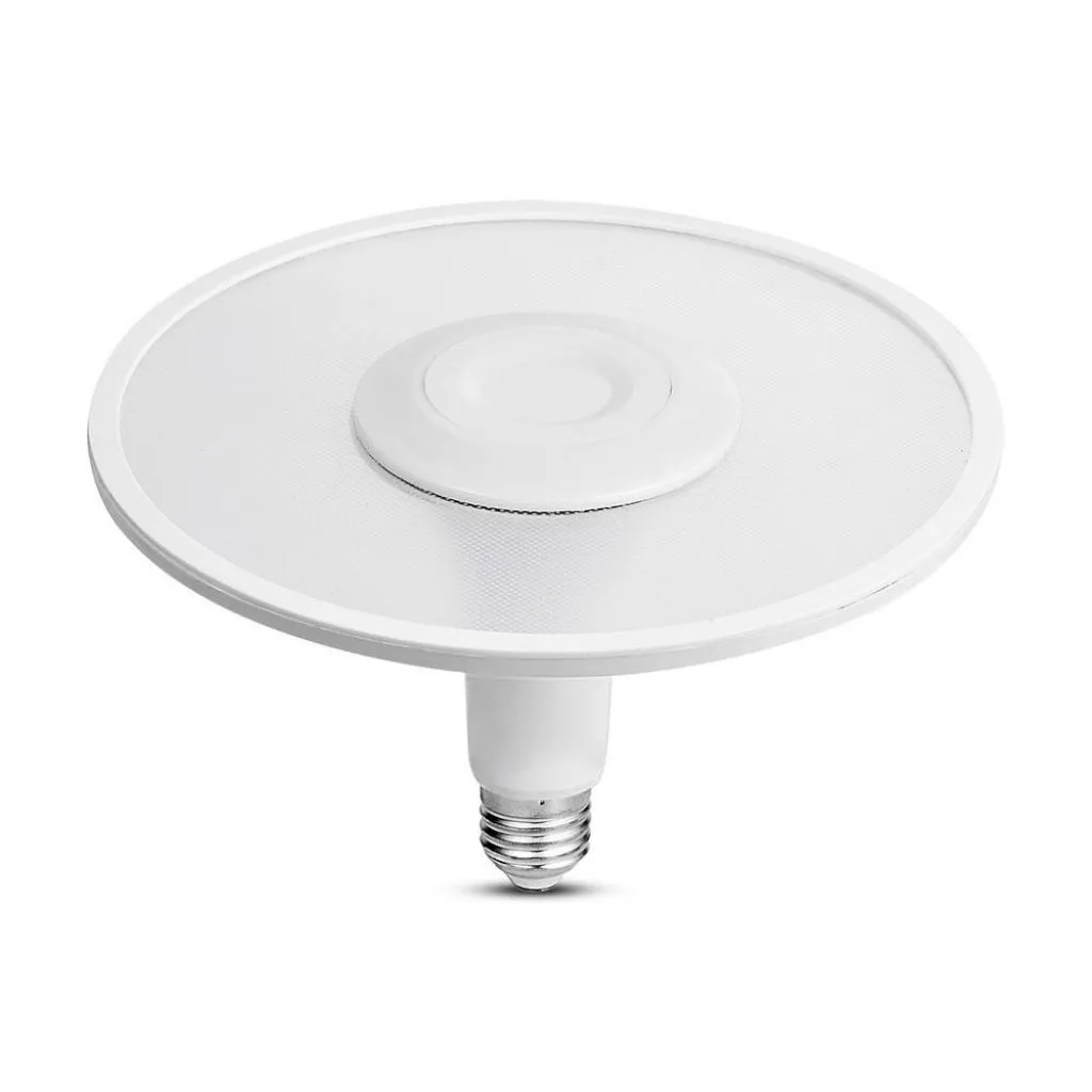 Lampadina LED Chip Samsung E27 11W UFO Acrilico Plastica 3000K, vista angolata