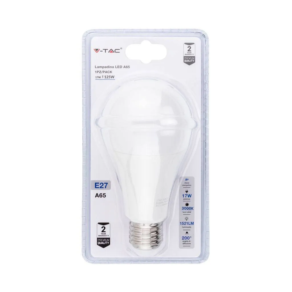Lampadina Led E27 17W A65 3000K Blister 1 Pezzo, vista frontale blister