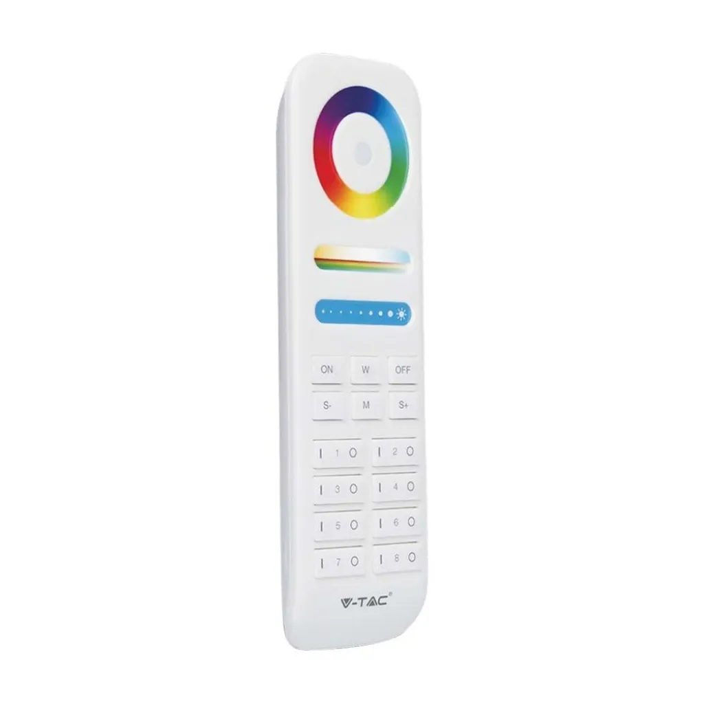 Telecomando Touch RF 2.4GHz per Controller Strip LED CCT RGB RGBW RGBCCT 8 Zone Colore Bianco, vista angolata frontale