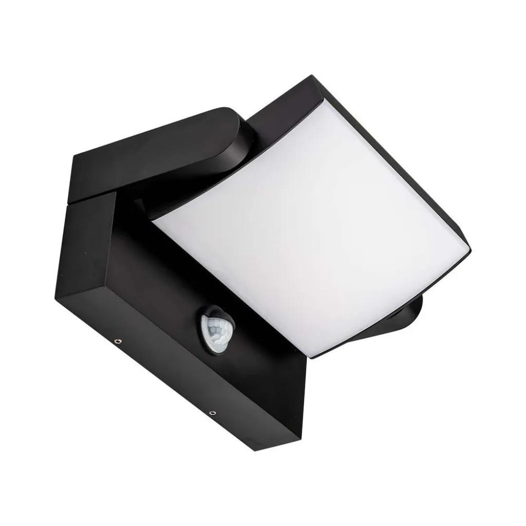 Lampada LED da Muro Rettangolare 17W 120LM/W Con Sensore PIR Colore Nero Ruotabile 4000K, vista angolata
