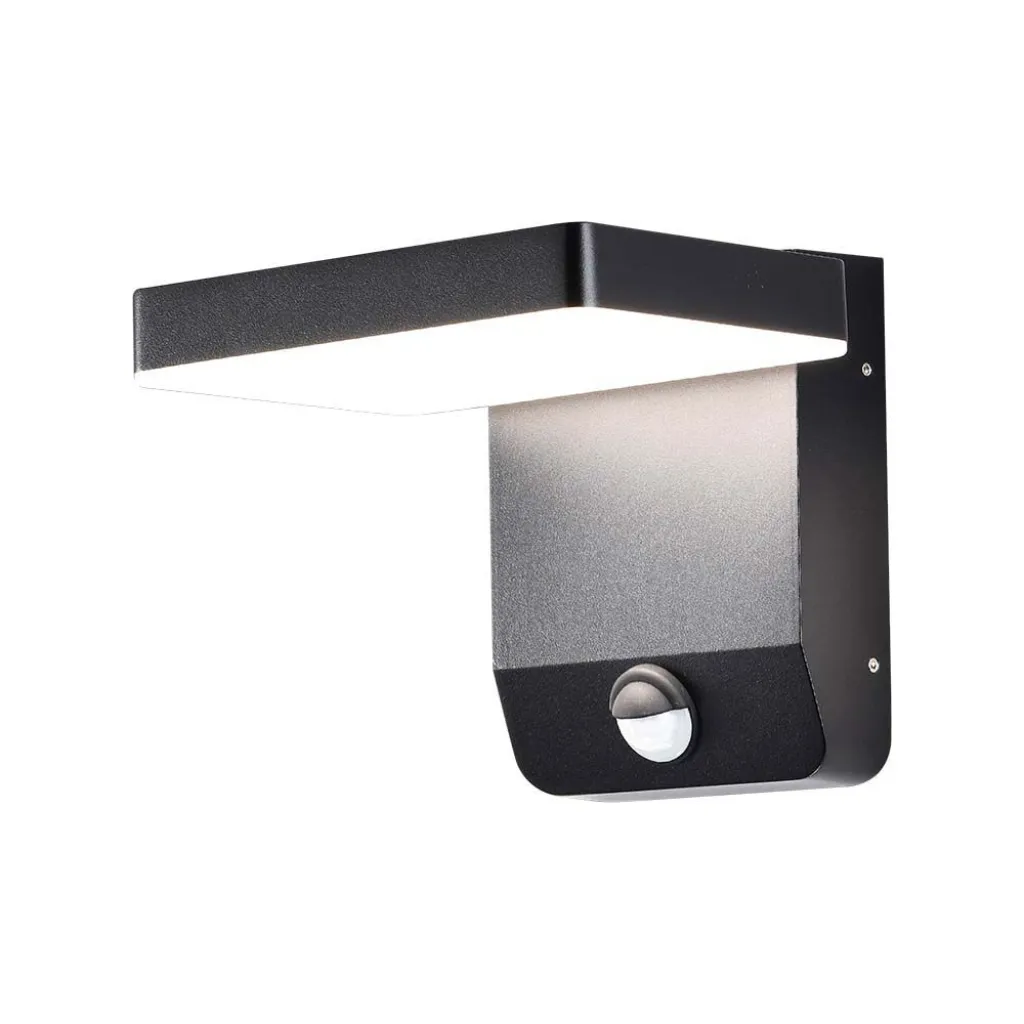 Lampada LED da Muro Quadrata 17W 150LM/W con Sensore Nera 4000K, vista angolata