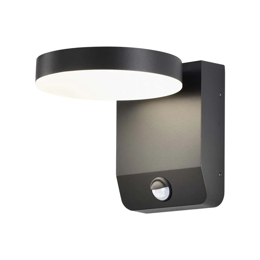 Lampada LED da Muro Rotonda 17W 150LM/W con Sensore Colore Nero 3000K, vista angolata