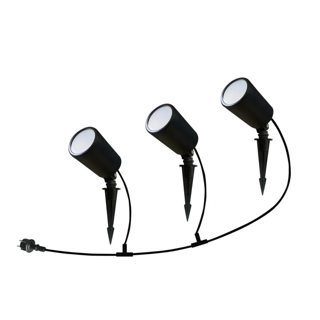 Faretto LED da Giardino con Picchetto 3x7W Smart Amazon Alexa Google Home Colore Nero CCT RGB + 3in1 Dimmerabile, vista angolata frontale