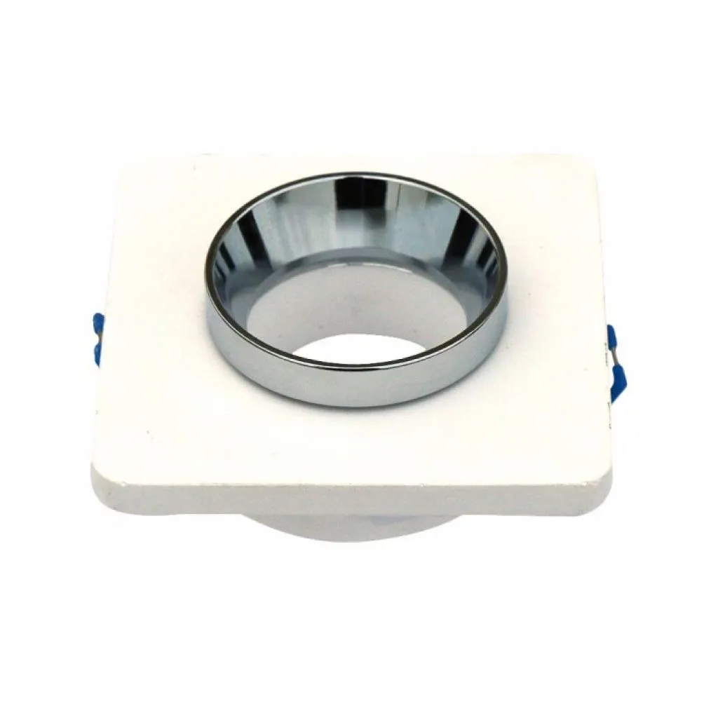 Portafaretto LED da Incasso Quadrato GU10 e GU5.3 (MR16) Corpo in Gesso Bianco con e Metallo Cromato, vista frontale