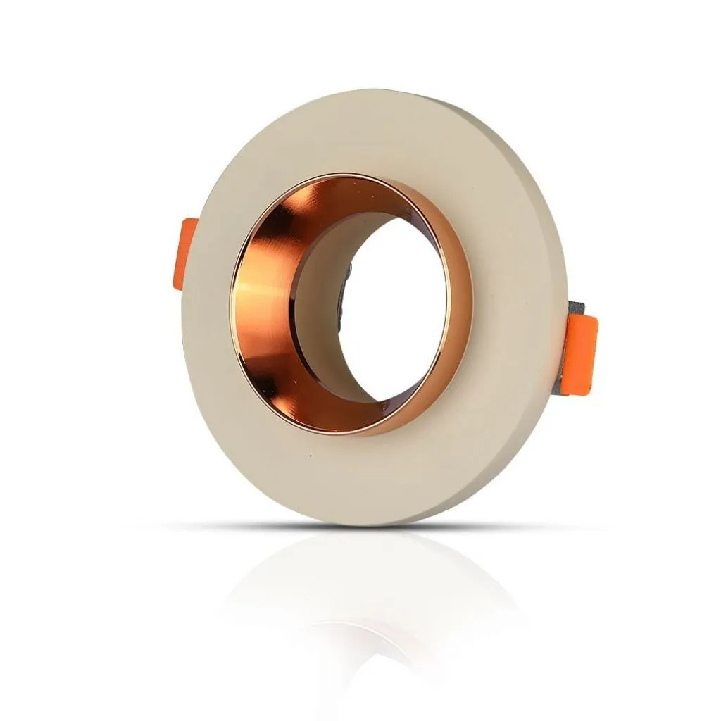 Portafaretto LED da Incasso GU10 Corpo in Gesso Rotondo Colore Bianco con Finitura Oro Rosa, vista generale