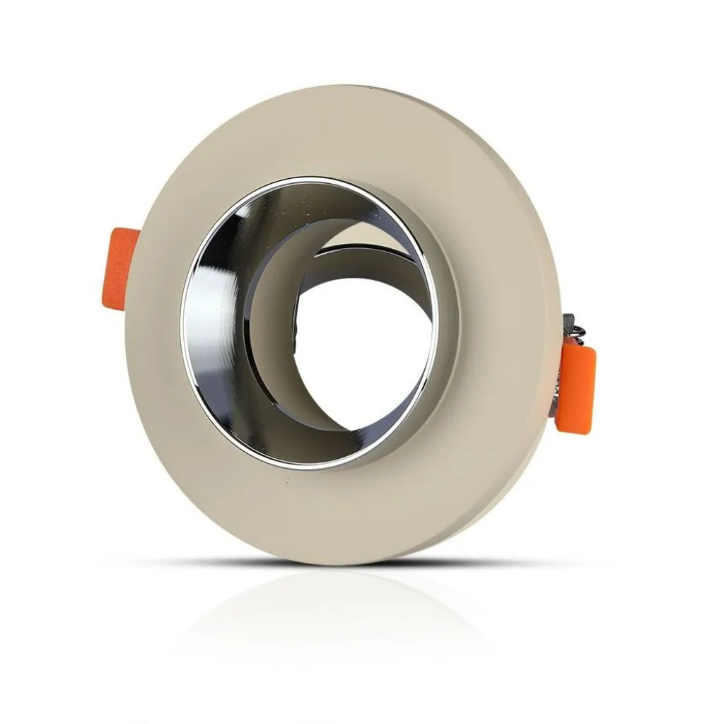 Portafaretto LED da Incasso GU10 Corpo in Gesso Rotondo Colore Bianco con Finitura Cromata, vista angolata