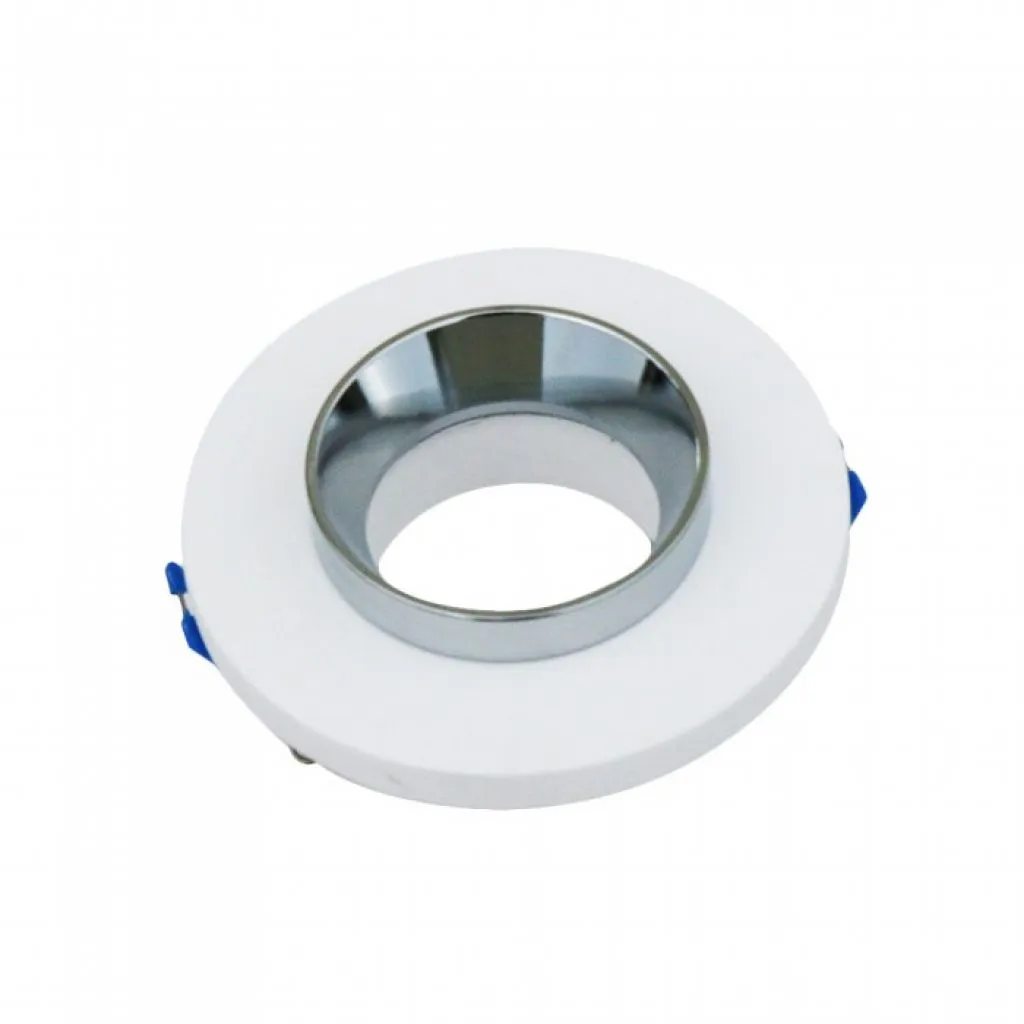 Portafaretto LED da Incasso Rotondo GU10 e GU5.3 (MR16) Corpo in Gesso Bianco e Metallo Cromato, vista angolata