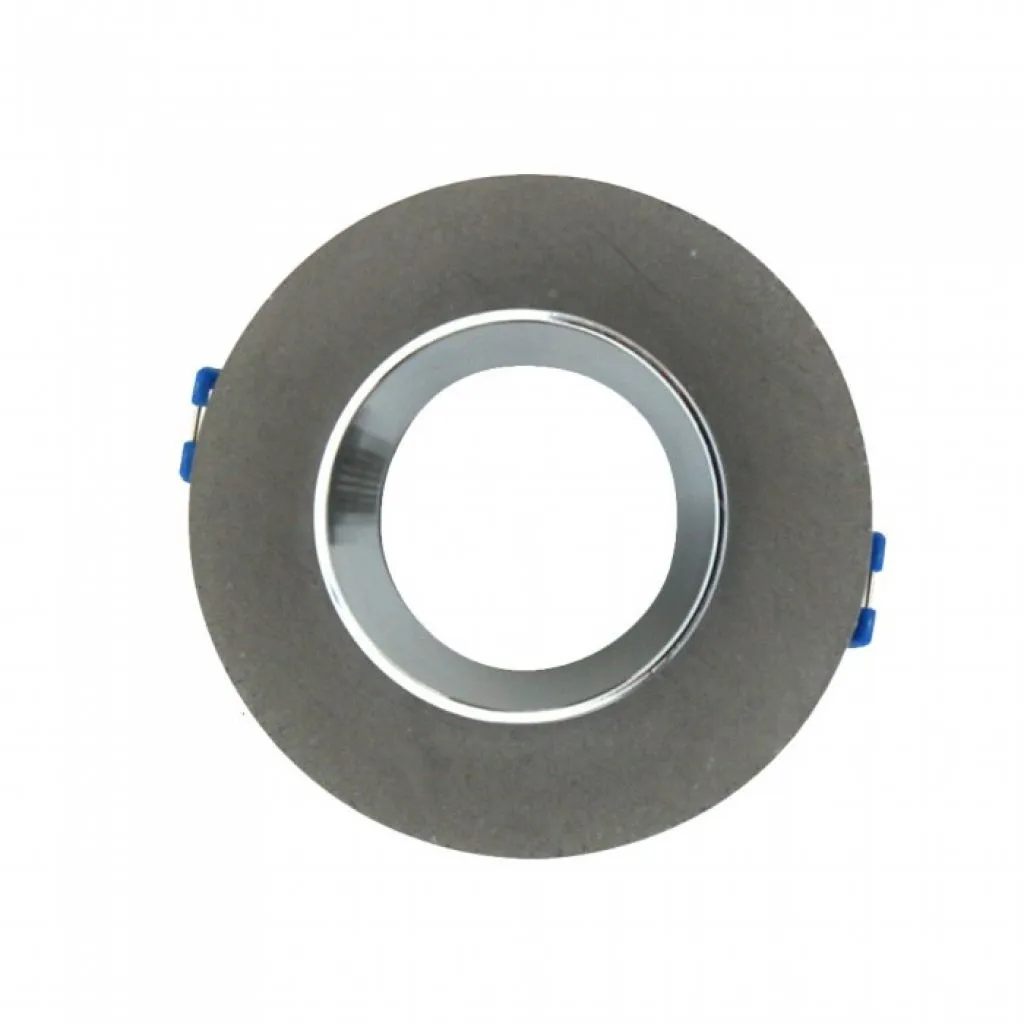 Portafaretto LED da Incasso GU10 Corpo in Gesso Rotondo Colore Grigio con Finitura Cromata, vista frontale