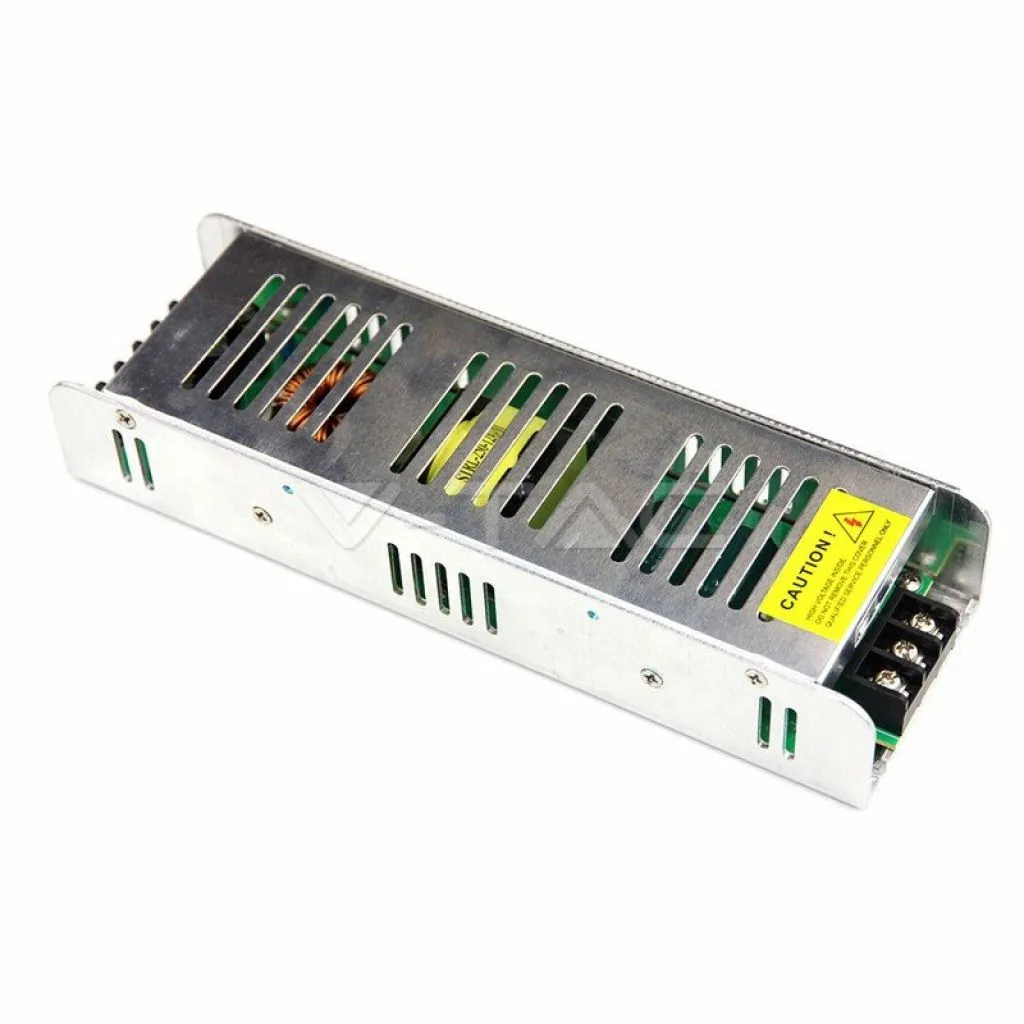 Alimentatore Slim in Metallo 25W 12V 2,1A con 1 Uscita 140x33x27mm, vista angolata