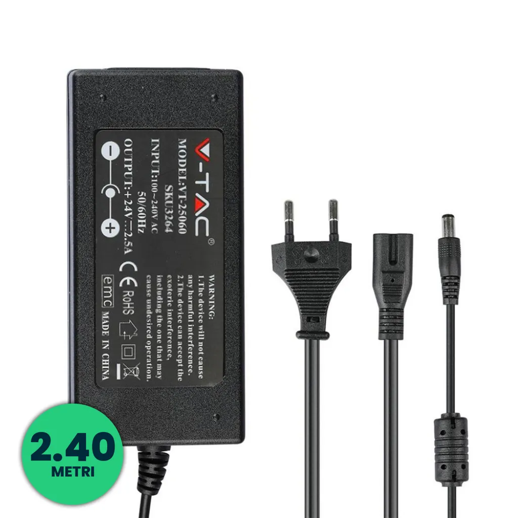 Alimentatore per Strip LED 78W 24V 3.25A Plug and Play con Jack 2.1 e Cavo 2.4m con Spina, Protezione EMI e Cortocircuito, vista generale dei componenti