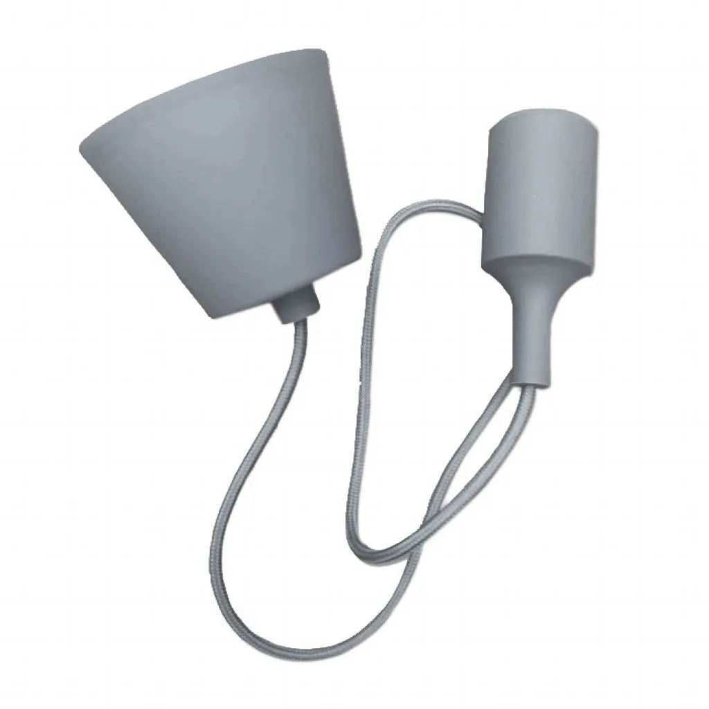 Portalampada a Sospensione E27 (Max 60W) in Silicone Grigio, vista angolata