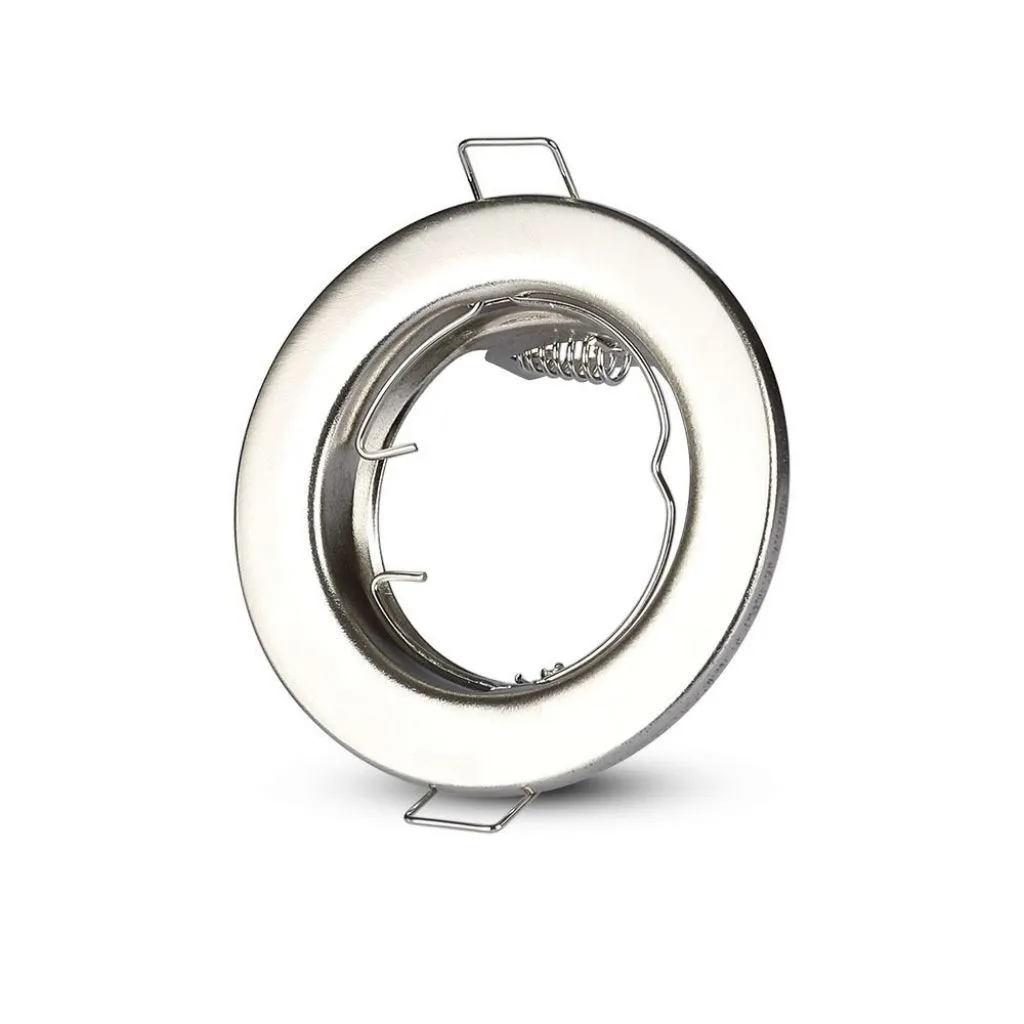 Portafaretto LED da Incasso Rotondo GU10 e GU5.3 (MR16) Colore Nichel Satinato (Box 2 Pezzi), vista angolata frontale