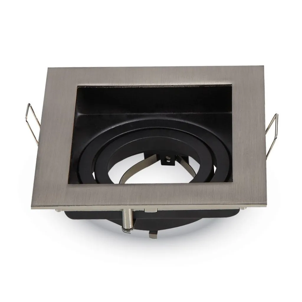 Portafaretto LED da Incasso Quadrato GU10 e GU5.3 (MR16) Colore Nichel Satinato Orientabile, vista angolata dall'alto
