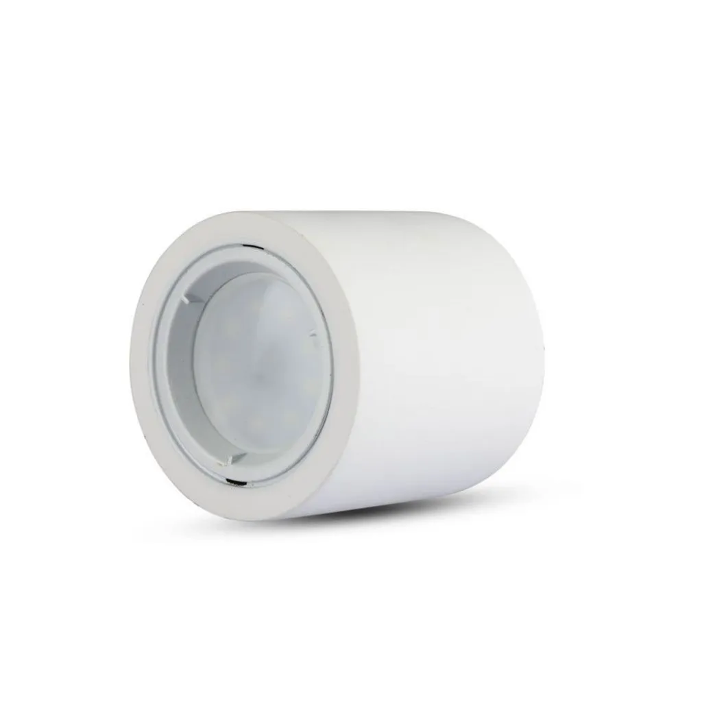 Portafaretto LED Montaggio a Plafone Rotondo GU10 e GU5.3 (MR16) Corpo in Gesso Bianco, vista frontale angolata