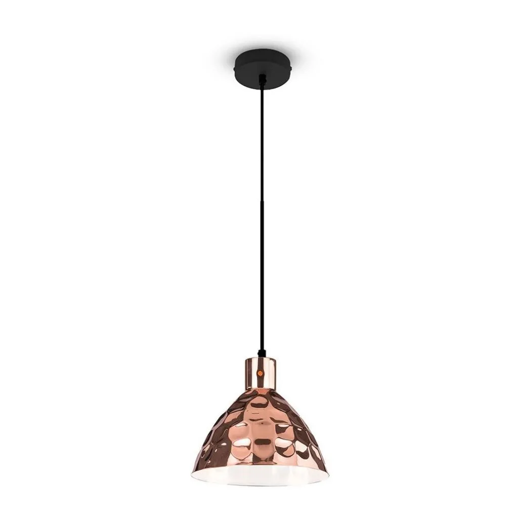 Lampadario LED a Cono in Metallo con Portalampada E27 (Max 60W) Colore Oro Rosa a Specchio d: 300mm, vista generale