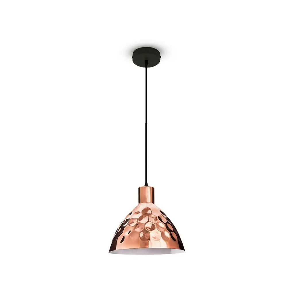 Lampadario LED a Cono in Metallo con Portalampada E27 (Max 60W) Colore Oro Rosa a Specchio d: 220mm, vista frontale completa