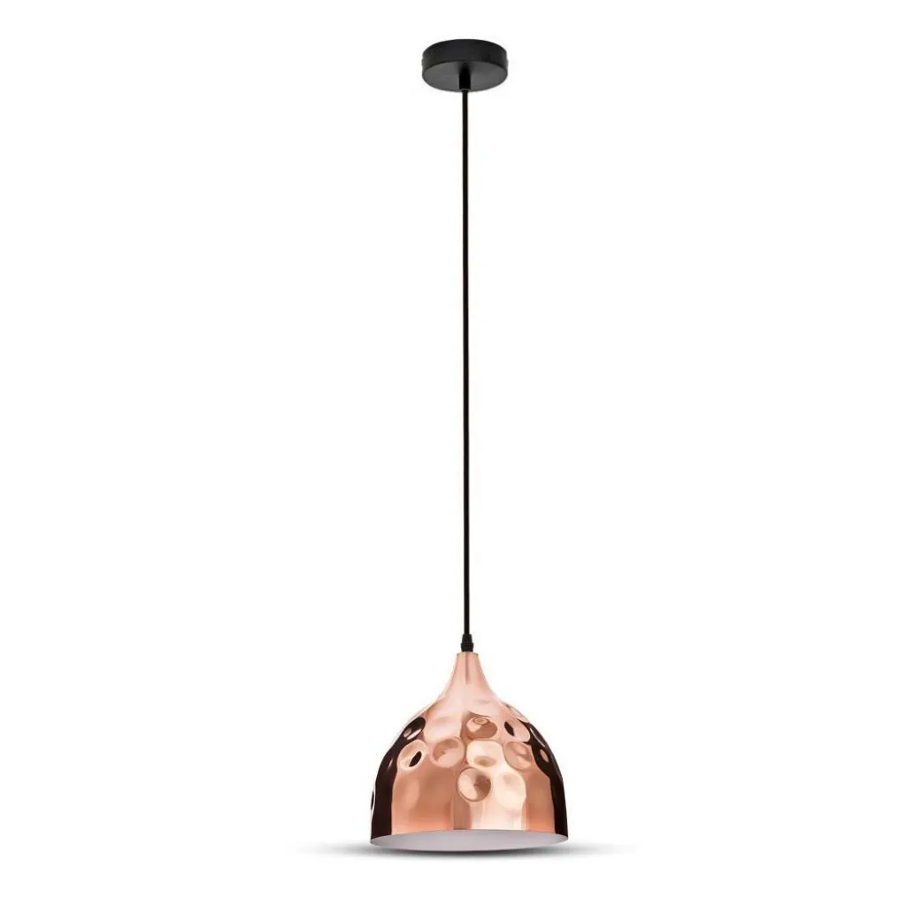 Lampadario LED a Goccia in Metallo con Portalampada E27 (Max 60W) Colore Oro Rosa a Specchio d: 230mm, vista frontale