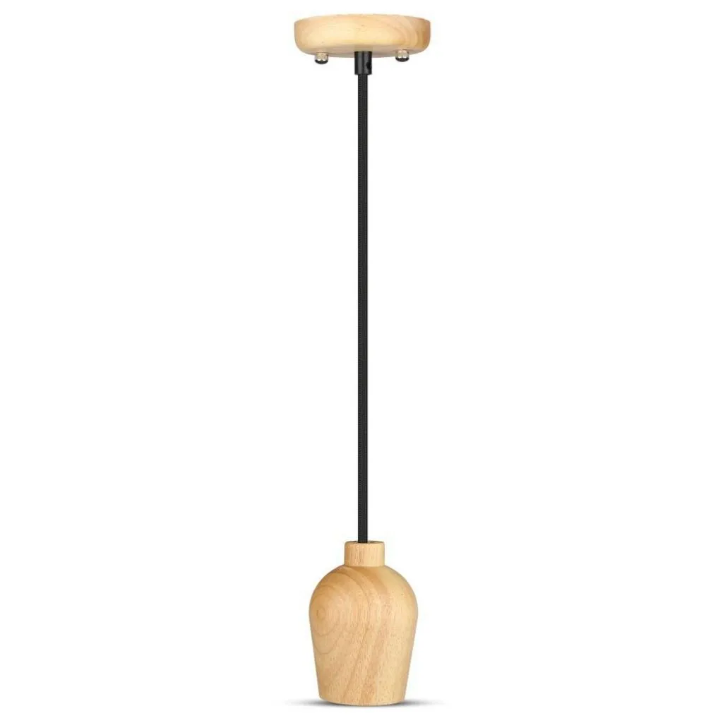 Lampadario LED in Legno con Portalampada E27 (Max 60W) con Cavo Nero, vista frontale