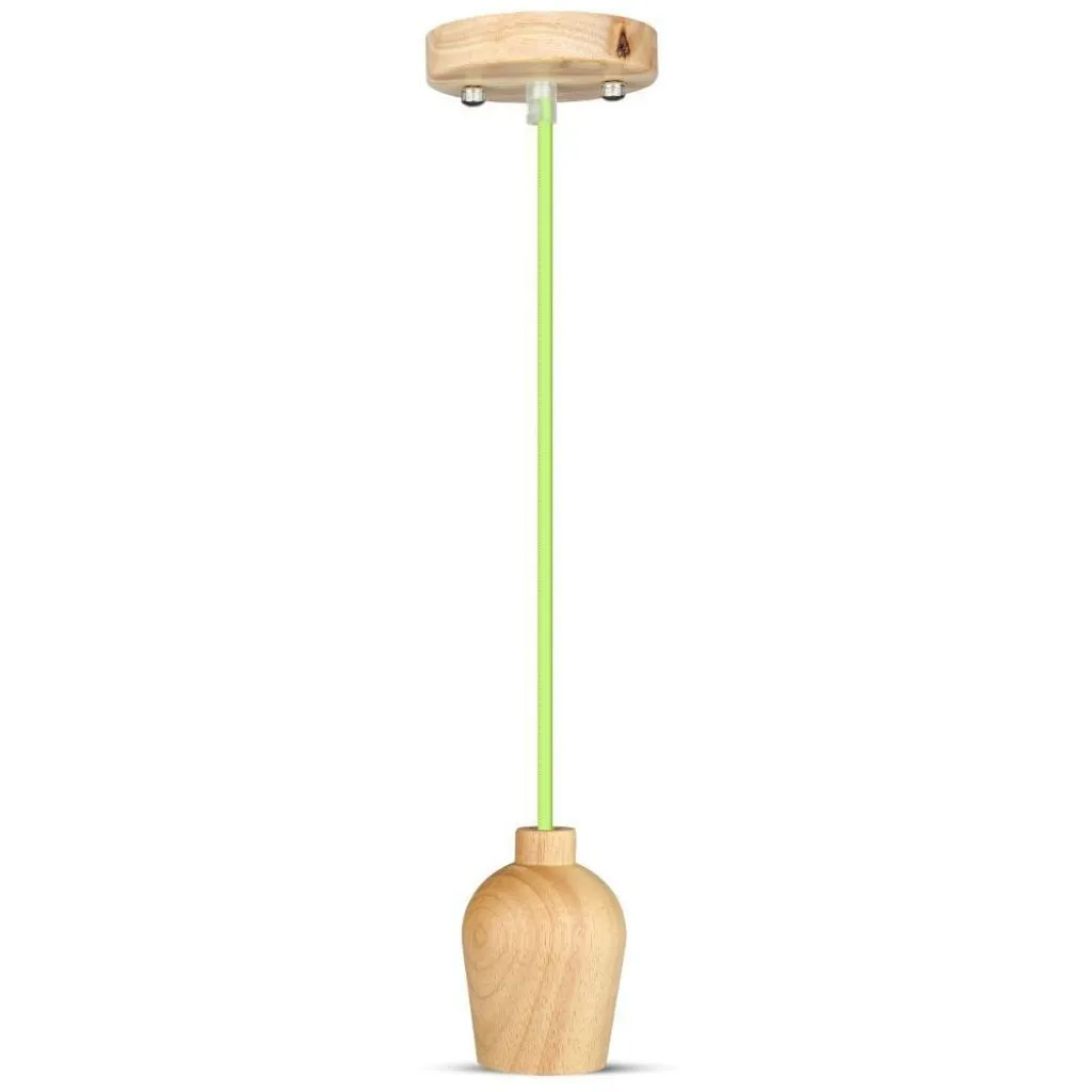 Lampadario LED in Legno con Portalampada E27 (Max 60W) con Cavo Verde, vista frontale