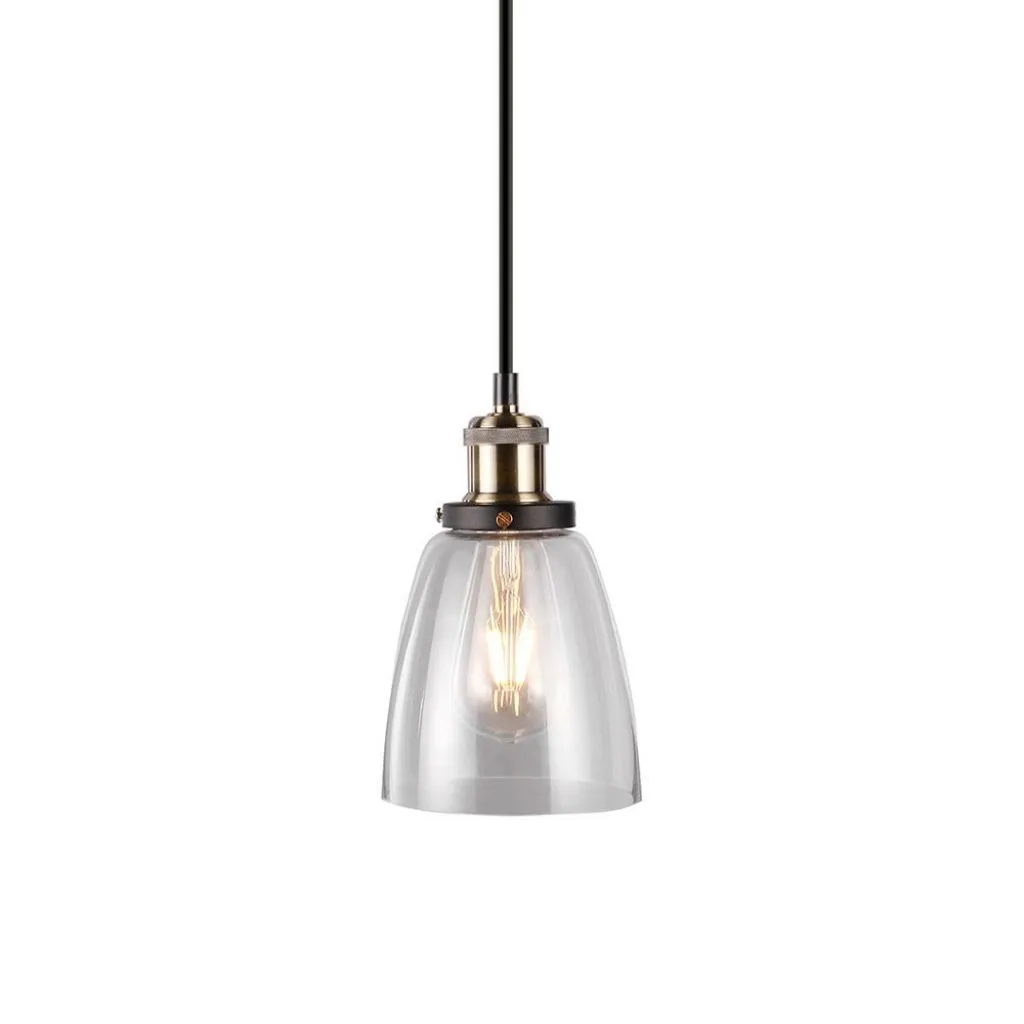Lampadario LED Vintage in Vetro e Metallo con Portalampada E27 (Max 60W) Colore Trasparente, vista frontale