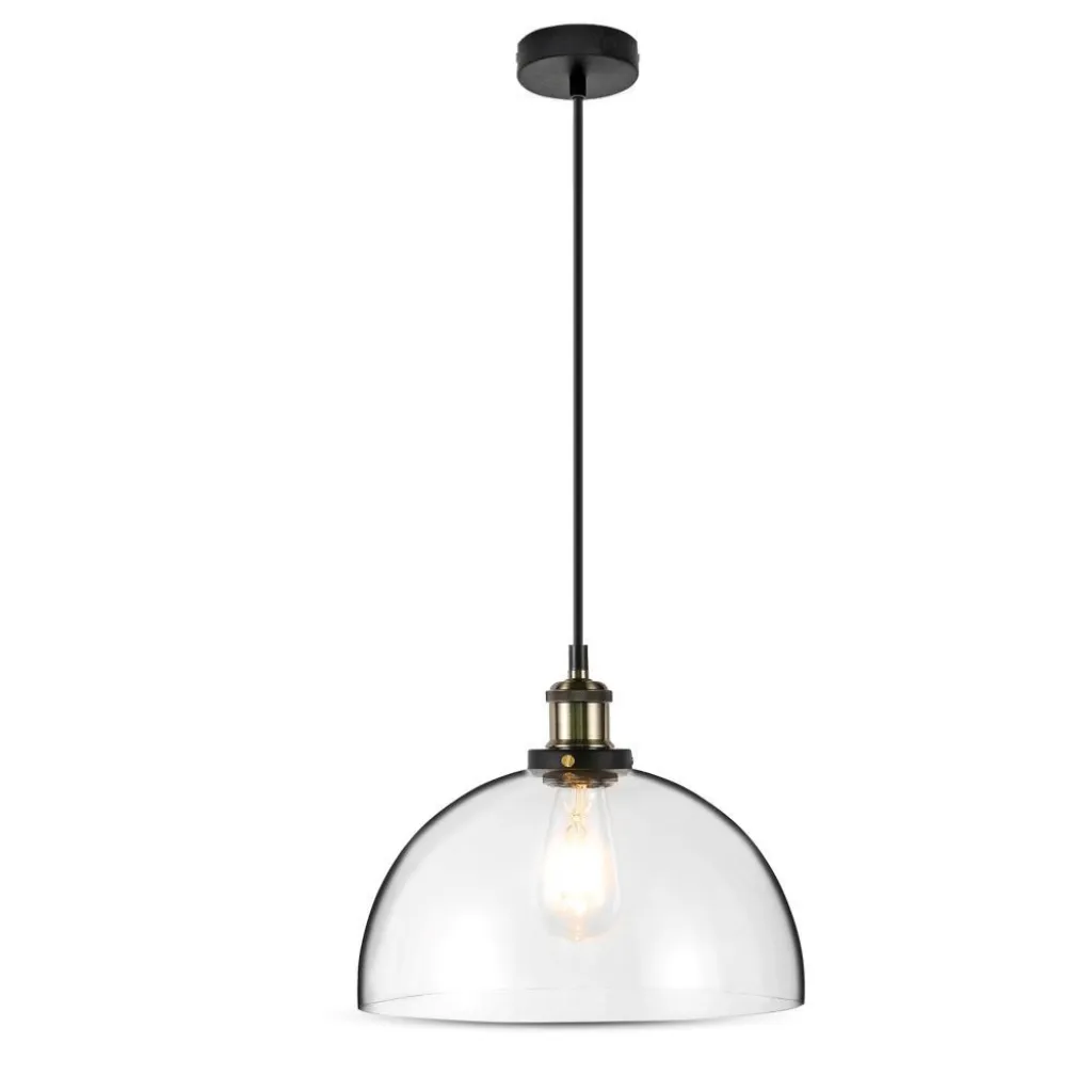Lampadario LED a Semisfera in Vetro con Portalampada E27 (Max 60W) Colore Trasparente, vista frontale