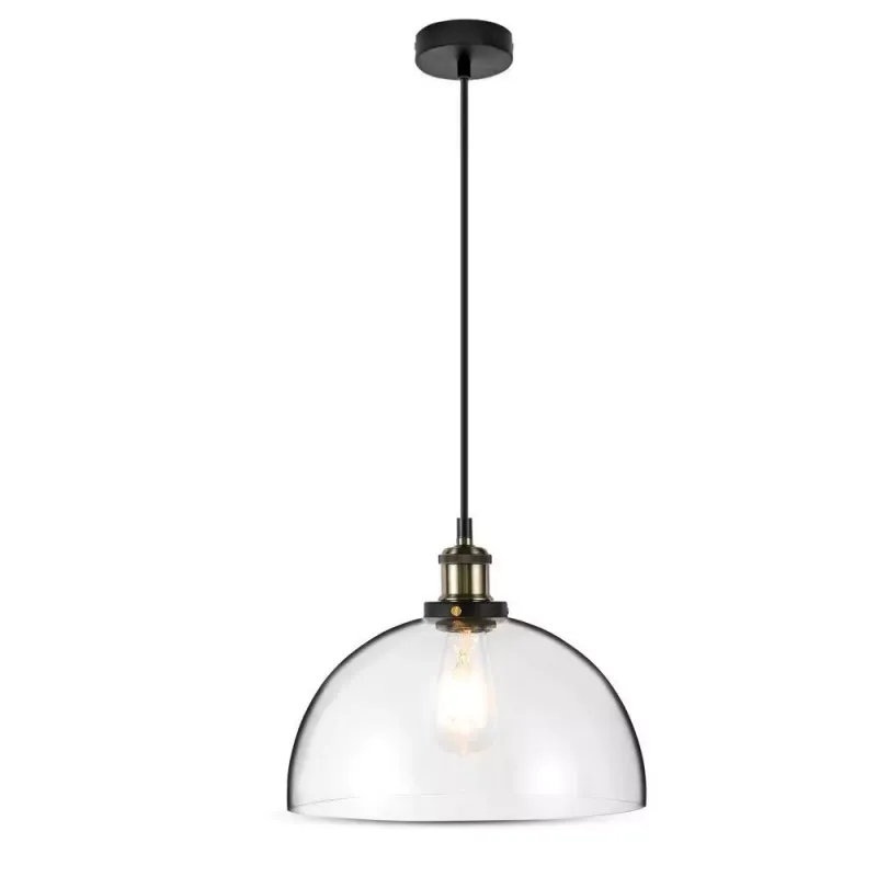 Lampadario LED Vintage in Vetro con Portalampada E27 (Max 60W) Colore Trasparente d: 200mm, vista frontale