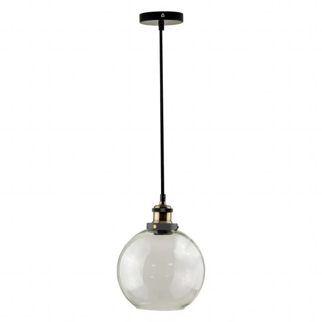 Lampadario LED Vintage in Vetro e Metallo con Portalampada E27 (Max 60W) Colore trasparente d: 200mm, vista frontale
