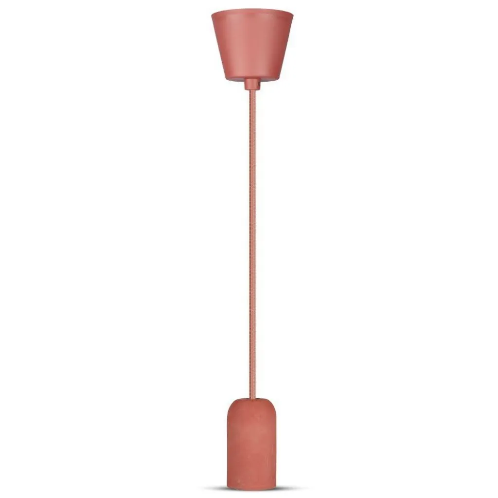 Lampadario LED a Cilindro in Calcestruzzo con Portalampada E27 (Max 60W) Colore Rosso, vista frontale