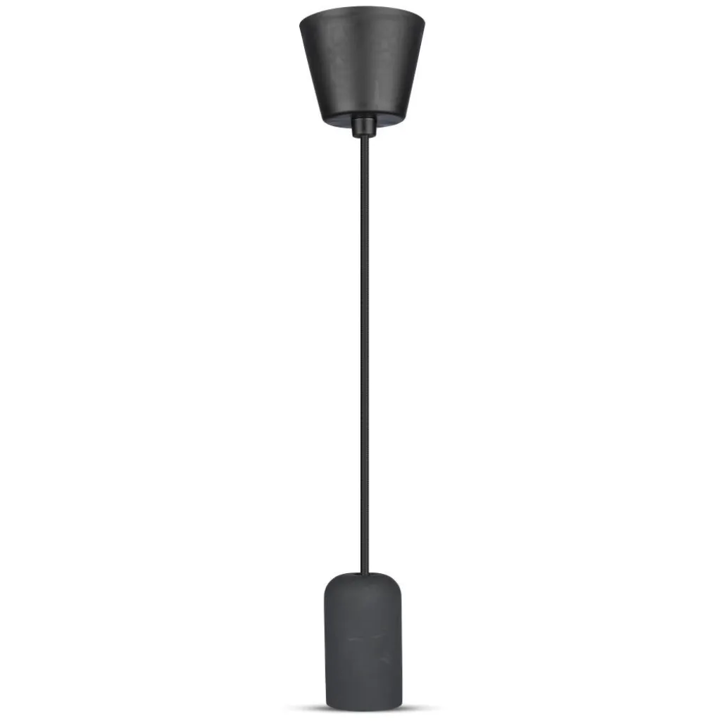 Lampadario LED a Cilindro in Calcestruzzo con Portalampada E27 (Max 60W) Colore Nero, vista frontale