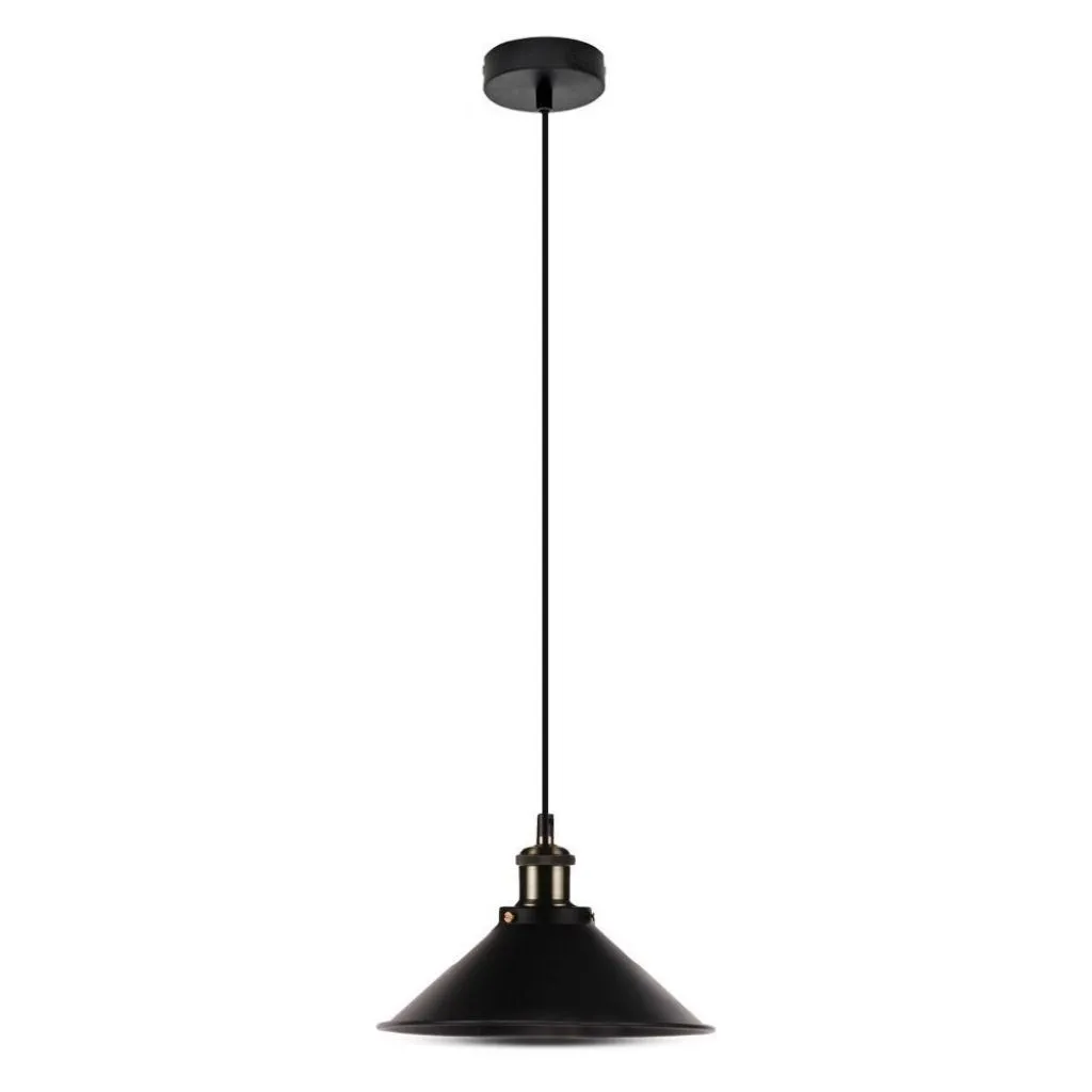 Lampadario LED a Campana in Metallo con Portalampada E27 (Max 60W) Colore Nero Opaco, vista frontale