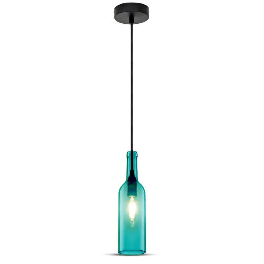 Lampadario LED a Bottiglia in Vetro con Portalampada E14 Max 60W 72x115cm Colore Blu, vista frontale