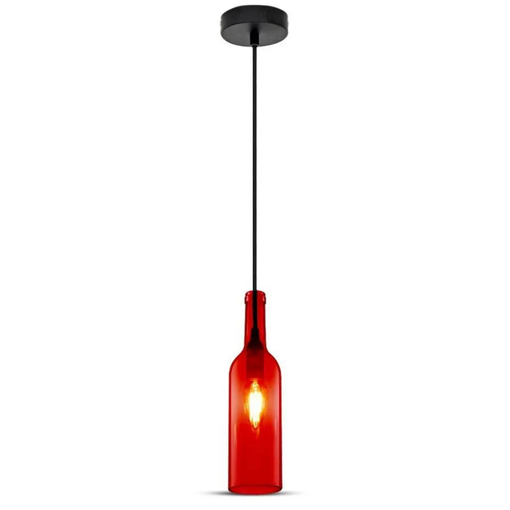 Lampadario LED a Bottiglia in Vetro con Portalampada E14 Max 60W 72x115cm Colore Rosso, vista frontale