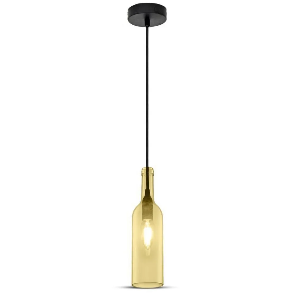 Lampadario LED a Bottiglia in Vetro con Portalampada E14 Max 60W 72x115cm Colore Ambrato, vista frontale completa