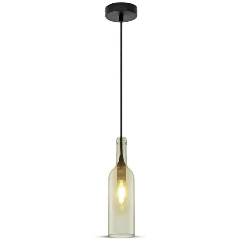 Lampadario LED a Bottiglia in Vetro con Portalampada E14 Max 60W 72x115cm Colore Trasparente, vista frontale completa