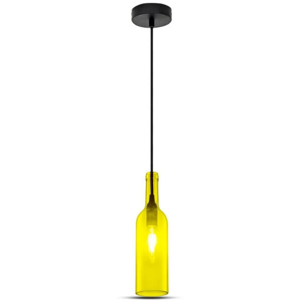Lampadario LED a Bottiglia in Vetro con Portalampada E14 Max 60W 72x115cm Colore Giallo, vista frontale
