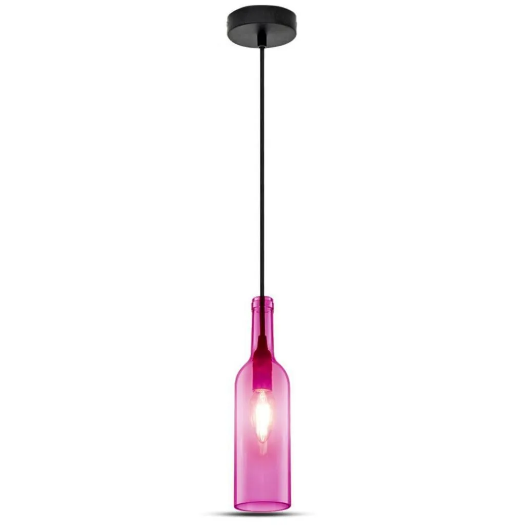 Lampadario LED a Bottiglia in Vetro con Portalampada E14 Max 60W 72x115cm Colore Fucsia, vista frontale completa